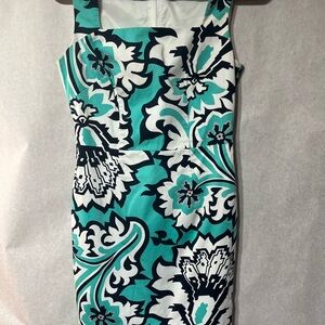 Banana Republic Turquoise and‎ Black Floral Midi Dress